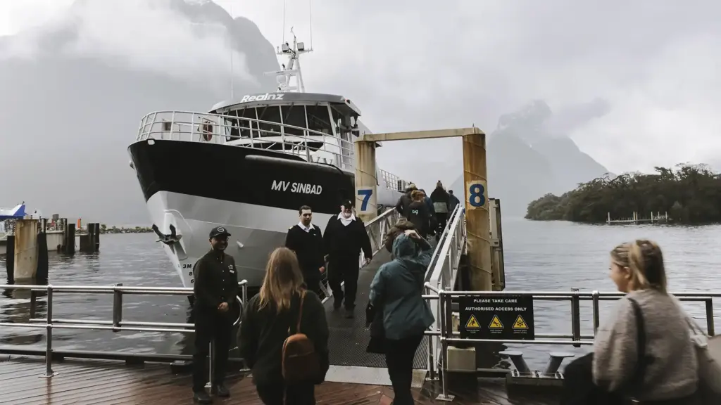 Guests boarding the MV Sinbad for a Milford Sound Business Class cruise in Fiordland National Park